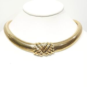 Vintage Dior Chunky Omega Chain Gold Tone Knot Statement Choker Necklace Signed